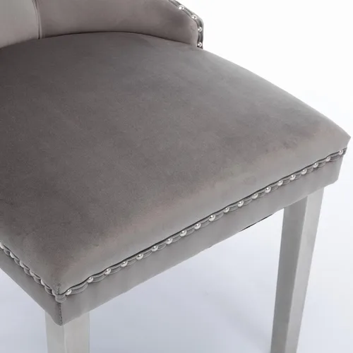 Miniatura 6 de Juego de 2 sillas de comedor de terciopelo, sillas decorativas tapizadas con patas de metal plateado, ribete de cabeza de clavo, tirador de anillo