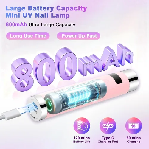 Miniatura 5 de Linssy - Mini luz UV para uñas con sensor automático y soporte de cuello de cisne, lámpara de uñas inalámbrica portátil con pantalla LCD, luz UV