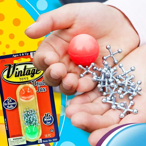 Miniatura 4 de JA-RU Juego de Jacks de metal con 2 bolas inflables (paquete de 6) - Juego clásico de Jackstones para niños, juguetes retro de los años 90
