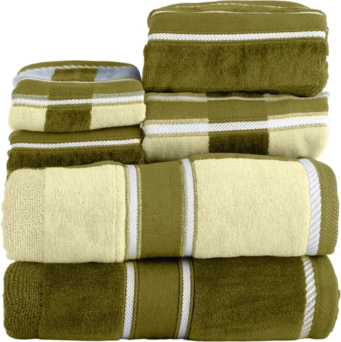 Lavish Home - Juego completo de toallas de baño de 6 piezas, lujosas toallas de algodón absorbente a rayas y sólidas, lavables a máquina (verde)