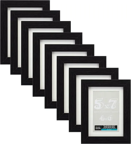 Studio Decor Belmont portarretratos negro de 5 x 7 pulgadas con paspartú de 4 x 6 pulgadas, accesorios para colgar prefijados, pantalla horizontal o