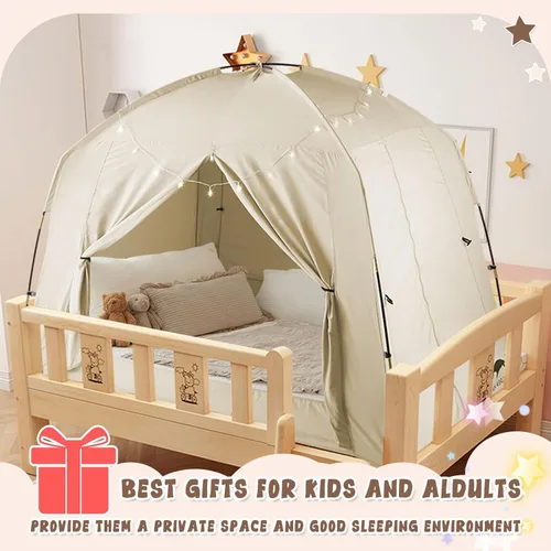 Miniatura 6 de Tiendas de cama para niños y adultos, portátil, 100% transpirable y 85% opaca, tienda de juegos y sueños para niños pequeños, 3 puertas gran espacio