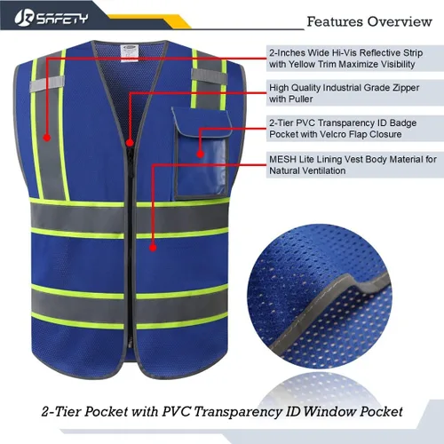 Miniatura 3 de JKSafety Chaleco de Alta Visibilidad con Múltiples Bolsillos y Forro de Malla Lite que Cumple con los Estándares ANSI/ISEA