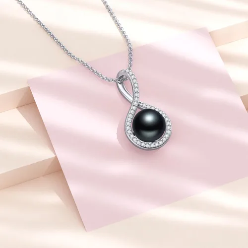 Miniatura 2 de Collar con colgante de perlas negras cultivadas, joyería fina, regalos para mujeres, collar con pedante de perlas negras de agua dulce para mujer