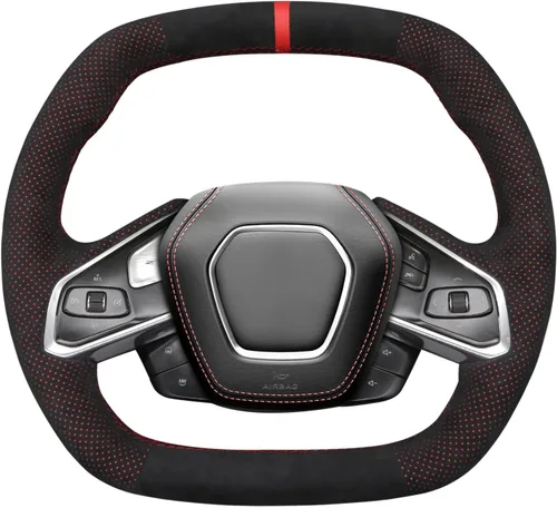 Miniatura 10 de MEWANT Funda para volante de automóvil de piel auténtica y gamuza cosida a mano para Chevrolet Stingray Z06 Corvette (C8) 2020-2022