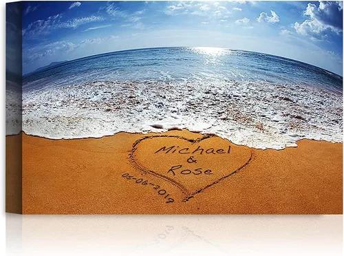 Miniatura 182 de Arte enmarcado de vacaciones con nombres de pareja en sillas de cubierta, regalo de amor perfecto para aniversario, boda. Con diferentes estilos