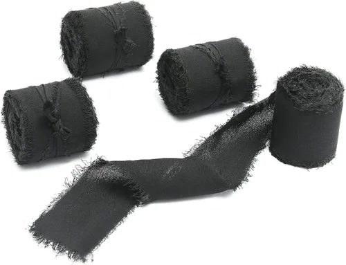 Miniatura 33 de 4 rollos de cinta de gasa de gasa con flecos de 1 pulgadas de ancho x 5 yardas, color rojo óxido, bordes deshilachados para invitaciones de boda