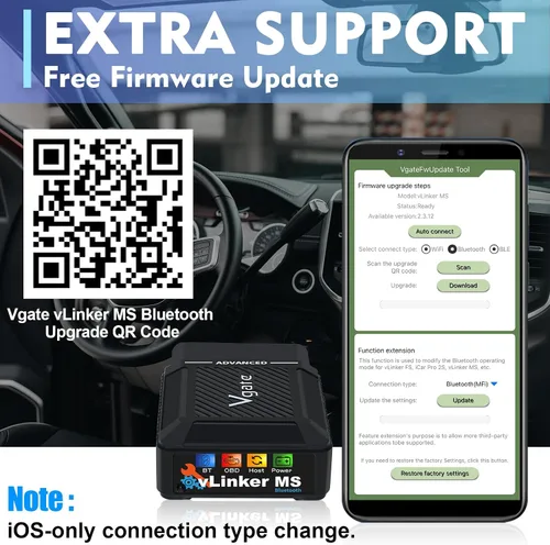 Miniatura 5 de Vgate vLinker MS Bluetooth OBD2 - Herramienta de escaneo de automóvil para iPhone/iOS, Android y Windows, admite múltiples protocolos CAN