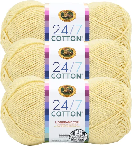 Miniatura 17 de Lion Brand Yarn, Hilo ligero mercerizado de algodón 24/7 para tejer, ganchillo y manualidades, Almirante, 1 paquete, 185 yardas de fibra natural
