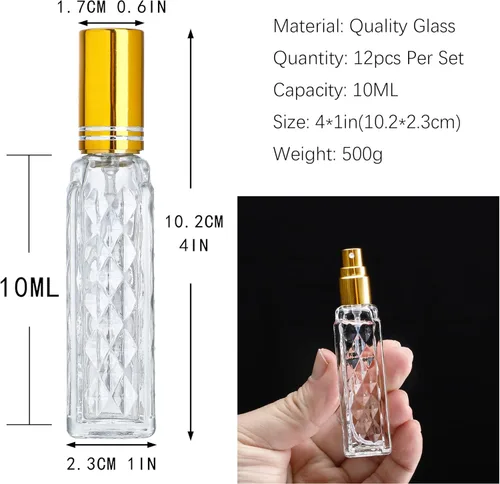 Miniatura 2 de YU FENG 12 piezas de botellas de perfume de vidrio vacías, atomizador recargable, botellas de spray de perfume, atomizador de niebla fina