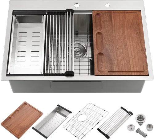 Miniatura 10 de Fregadero de bar negro de 21 pulgadas, fregadero de cocina pequeño de montaje superior, fregaderos de bar húmedos de 16 calibre, acero inoxidable