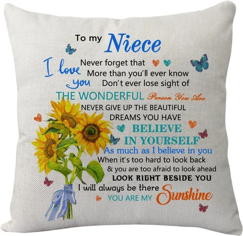 Miniatura 9 de Funda de almohada para regalo de sobrina sobrino, inspiradora funda de almohada con texto en inglés "Never Forget That I Love You", divertida funda
