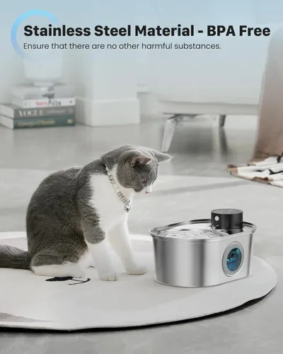 Miniatura 4 de Fuente de agua inalámbrica para gatos: fuente para mascotas de acero inoxidable operada por pilas, dispensador automático de agua inalámbrico
