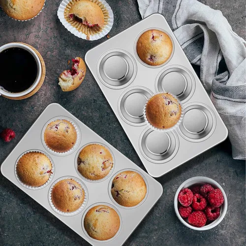 Miniatura 8 de Homikit Paquete de 2 Moldes para Muffins, Molde de Acero Inoxidable para Hornear Cupcakes con 6 Cavidades de Tamaño Regular, Bandeja de Metal