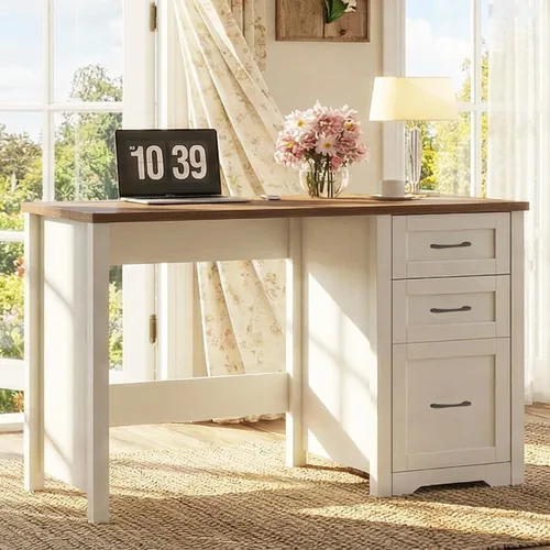 Miniatura 8 de Vabches 47" Farmhouse Executive Desk with Monitor Stand & File Cabinet,3 Drawers Computer Desk with LED Lights and Power Outlets,Workstation for