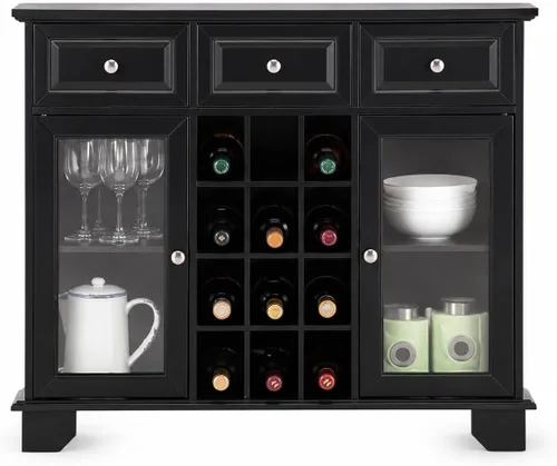 Kings Brand Furniture, gabinete lateral para buffet con soporte para vinos, color negro