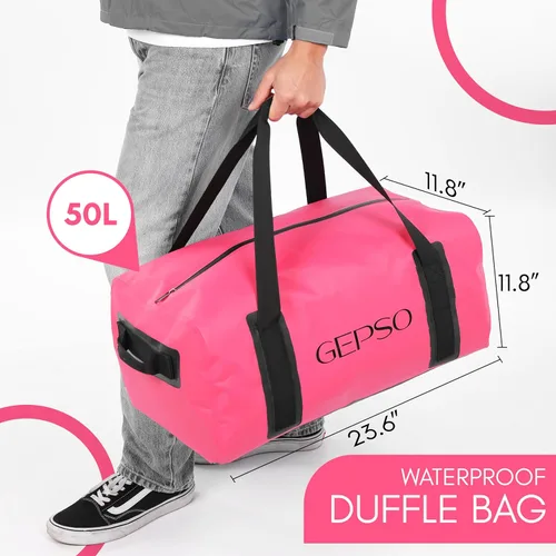 Miniatura 4 de Bolsa de lona impermeable de 50 litros Bolsa seca resistente con parte superior con cremallera, bolsillos interiores y asas reforzadas Bolsa