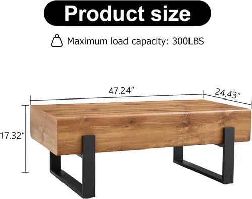 Miniatura 2 de LKTART Mesa de centro rectangular moderna de 47.24 pulgadas, patas de metal negro para sala de estar, comedor, dormitorio, oficina Rectángulo-marrón