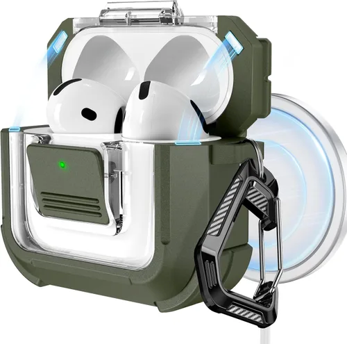 Miniatura 30 de RFUNGUANGO Funda para AirPods Pro 2, compatible con AirPods Pro de 2ª/1ª generación, compatible con MagSafe, bloqueo automático magnético con kit