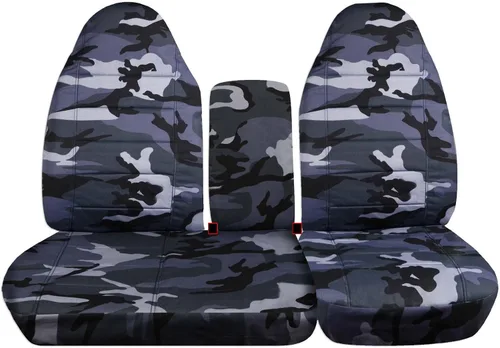 Miniatura 18 de Cubiertas para asiento de camioneta con diseño de camuflaje para 2001-2003 Ford F-150 (Asiento dividido 40/60 frontal) con consola, descansacabezas