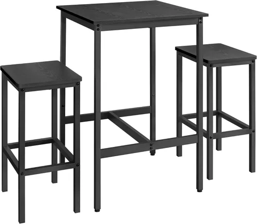 VASAGLE - Juego de mesa de bar y sillas, mesa cuadrada con 2 taburetes, juego de pub para comedor para 2, ahorro de espacio para cocina, desayuno,