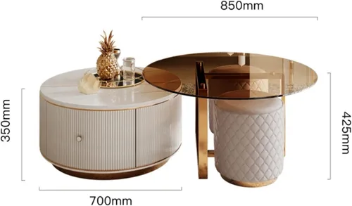 Miniatura 3 de Mesa de té para sala de estar, mesa de centro redonda moderna, juego de 2, mesa de centro circular con parte superior y cajón únicos, mesa central