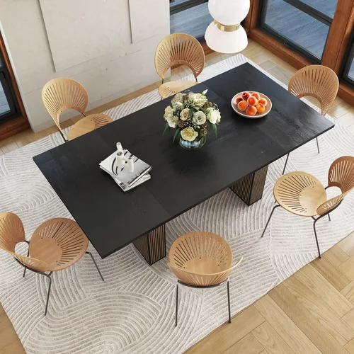 Miniatura 7 de QHITTY mesa de comedor acanalada de 78 pulgadas de madera para 6 a 10 personas, mesa larga rectangular de estilo campestre con base de tiras