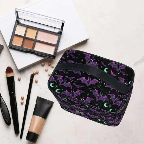Miniatura 3 de Bolsa de Maquillaje, Estuche de Maquillaje Organizador de Viaje con Diseño de Calavera y Flores, Estuche de Cosméticos, Bolsas de Aseo para Niñas