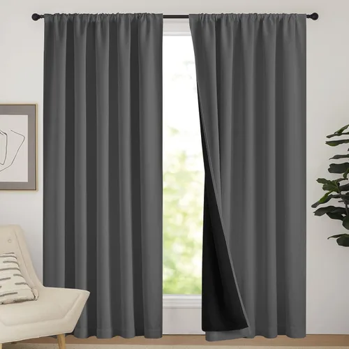Miniatura 80 de NICETOWN Cortinas blancas 100% opacas, 2 capas gruesas completamente opacas con bolsillo para barra, cortinas aislantes térmicas para Blanco puro
