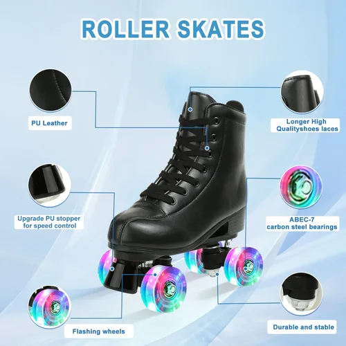 Jessie - Patines de piel sintética ajustables de cuatro ruedas de alta calidad para mujeres, hombres, niños y niñas - Interior y exterior Rueda Flash