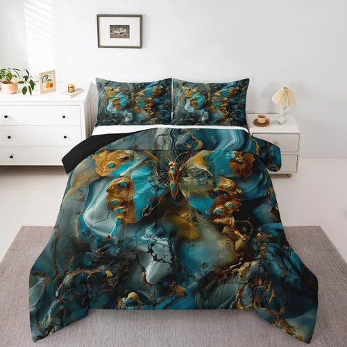 Miniatura 12 de Erosebridal Juego de ropa de cama de calavera gótica, flores mandala, mariposa hippie para niñas y niños, edredón de esqueleto de la muerte de Negro