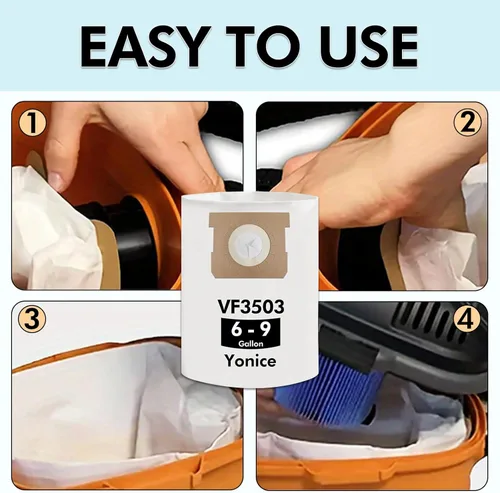 Miniatura 8 de Paquete de 12 bolsas de vacío VF3503 compatibles con aspiradoras Ridgid de 6 a 9 galones, bolsas desechables de recolección de polvo tamaño B