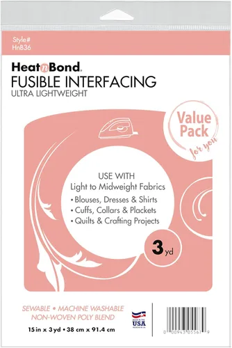 HeatnBond Interfaz fusible ultraligera para costura, interfaz ligera para planchar para blusas, camisas y más - Tela de interfaz no tejida para