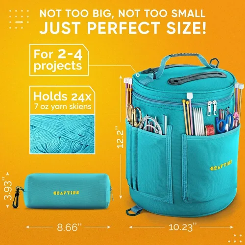 Miniatura 6 de Bolsa de almacenamiento de hilos: bolsa de hilo, organizador duradero para tejer y ganchillo con estuche de aguja Turquesa