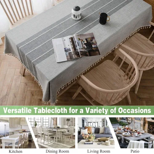 Miniatura 2 de Joy - Mantel textil de algodón lavable con flecos, que no se arruga para exterior e