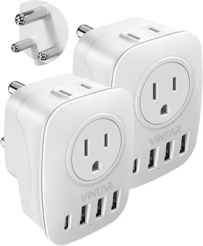 Miniatura 24 de Paquete de 2 adaptadores de enchufe de viaje europeo, VINTAR Adaptador de enchufe de alimentación internacional con 1 USB C, 2 salidas americanas