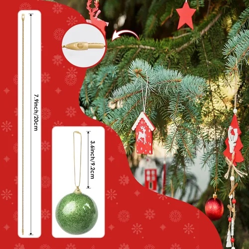 Miniatura 3 de PureGuard Perchas de cuerda para adornos de Navidad, 200 piezas de ganchos de cuerda para adornos de árbol de Navidad, ganchos precortados