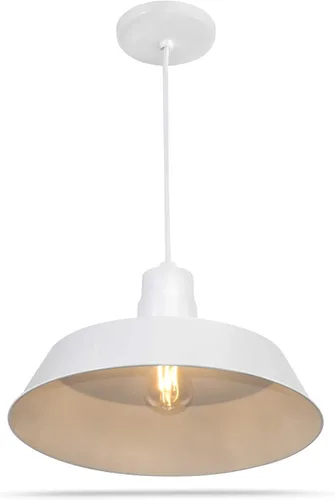 Miniatura 2 de Lámpara colgante industrial blanca de 14 pulgadas con cable ajustable de 10 pies, lámpara colgante vintage montada en techo para uso en interiores