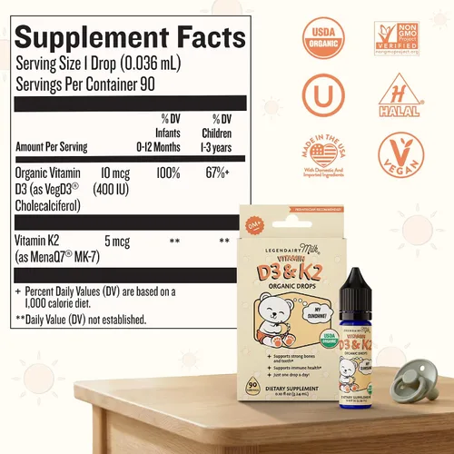 Miniatura 7 de Legendairy Milk Gotas líquidas orgánicas de vitamina D3 K2 para bebés, 400 UI de gotas de vitamina D para bebés para infantes – Vitamina D