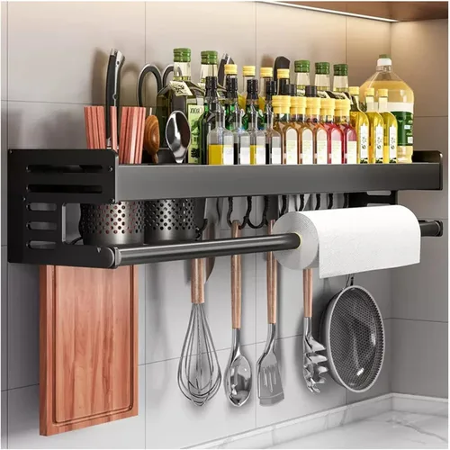 Soporte colgante de pared para especias, ahorro de espacio para cocina, estante de almacenamiento de cocina para utensilios, organizador de baño