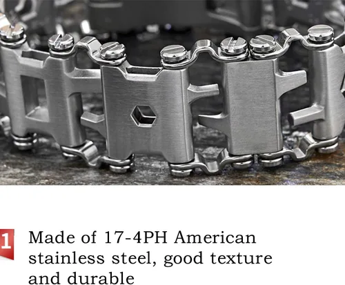 Miniatura 4 de Pulsera de herramientas de acero inoxidable ONELANKS para hombres, compatible con LEATHERMAN TREAD y correa de reloj, 29 en 1, pulsera multifunción