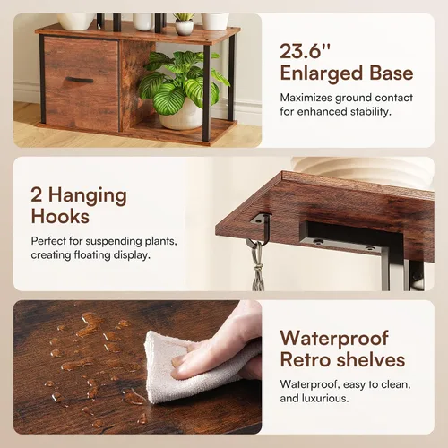 Miniatura 6 de Soporte para plantas de interior de 63 pulgadas con luces de crecimiento, estante de plantas de 10 niveles con cajón, soportes de esquina