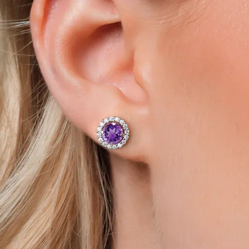 Miniatura 203 de Gem Stone King Aretes redondos de plata de ley 925 de 0.236 in con piedra natal extraíble para mujer