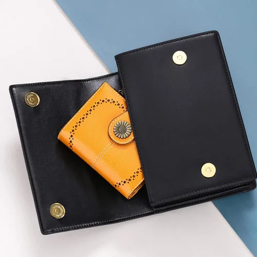 Miniatura 88 de SENDEFN - Billetera pequeña de piel auténtica para mujer, diseño plegable con ventana para tarjeta de identificación