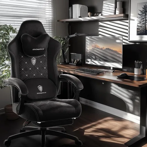 Miniatura 2 de Dowinx Silla de Juegos con Soporte Lumbar de Masaje con Calentamiento, Sillas de Tela Grandes y Altas para Adultos con Reposapiés, Silla de Juego