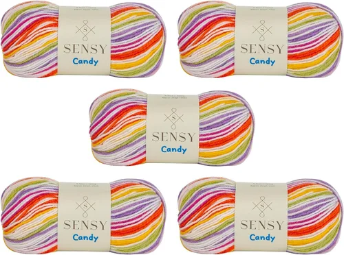 Miniatura 33 de Sensy Candy Yarn - Hilo de 5 madejas, 3.5 onzas, 251 yardas, multicolor para ganchillo y tejido, calibre ligero 3