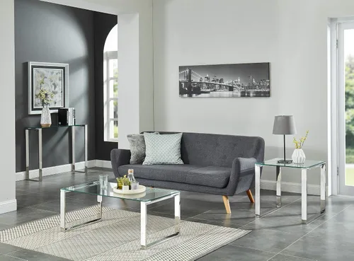 Miniatura 6 de Whi Mesa de café contemporánea, cristal y cromo, PLATA