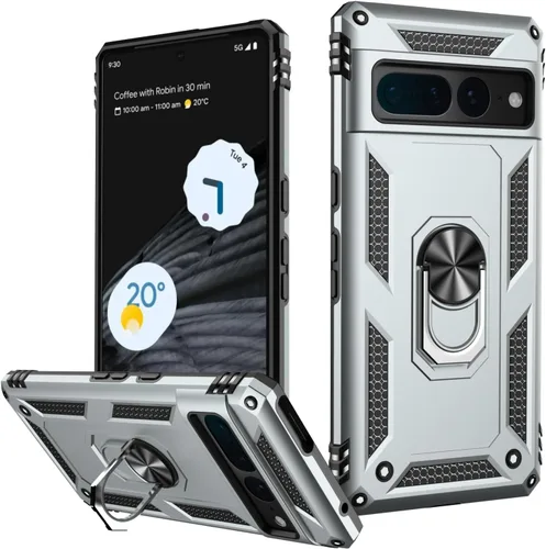 Miniatura 28 de LUMARKE Funda para Google Pixel 5 con protector de pantalla, pasa 16 pies, probada en caídas, grado militar, con soporte de anillo magnético, Rojo
