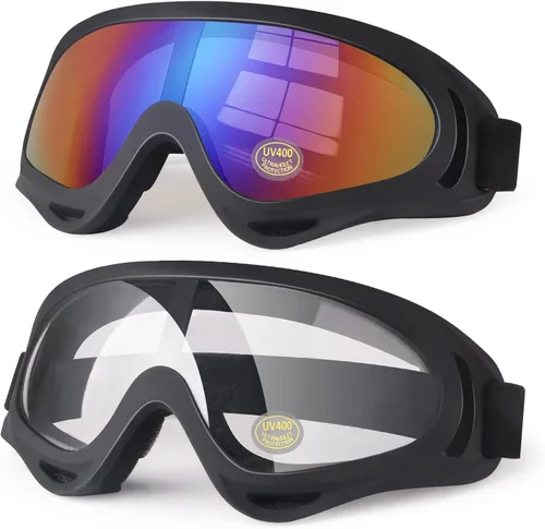 Gafas de motocicleta para niños, 2 paquetes de gafas para cuatrimoto, motocross, esquí, gafas de carreras todoterreno para niños, gafas anti-UV, a