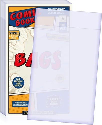 100 bolsas de cómics de tamaño actual, bolsas de cómics de 7.2 x 10.5 pulgadas, transparentes, sin ácidos y reutilizables, para cómics regulares